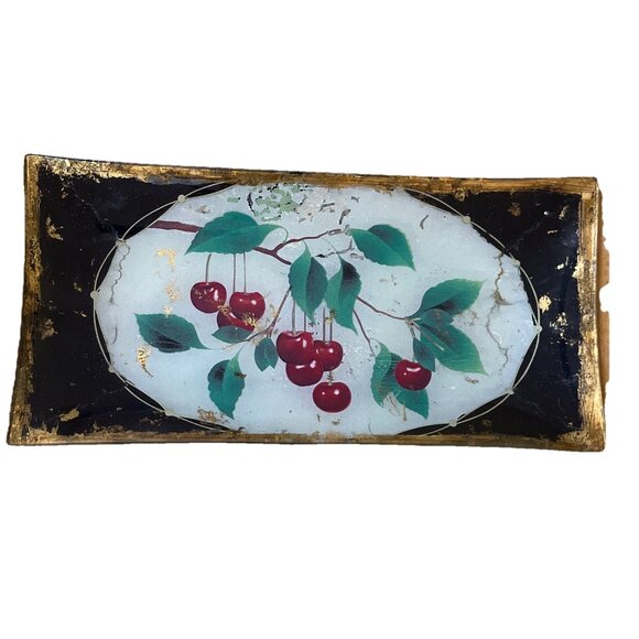 Laurel Wilder Cherries Metal Leaf limited EditionPlate Signed Handmade USA 6x12”